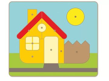 Sestavljanka z lesenimi gumbi Hiša